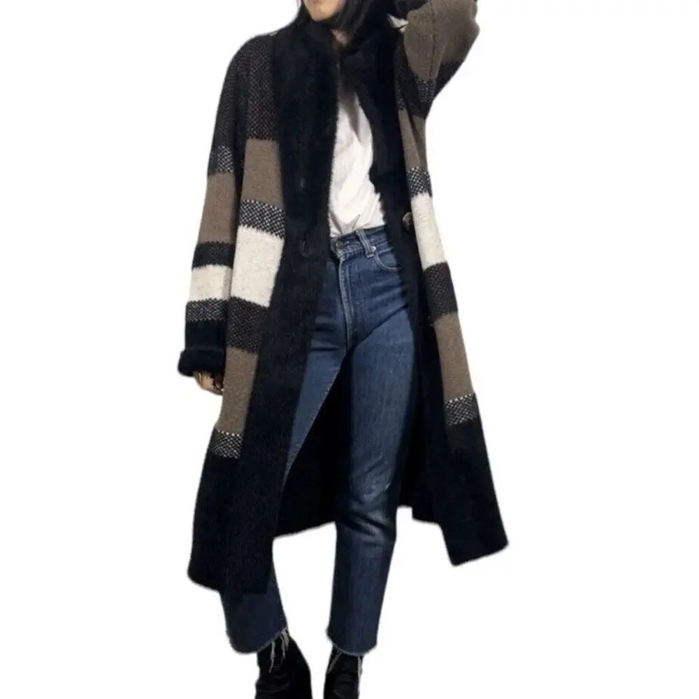 Anthropologie Current Air Cardigan Sweater Womens Size XS Brown Black Wool